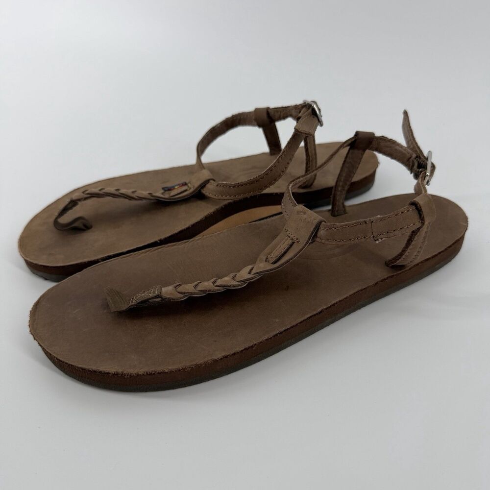 Rainbow T-Street Leather Braided Thong Sandals Women Medium 6.5-7.5 Brown Shoes